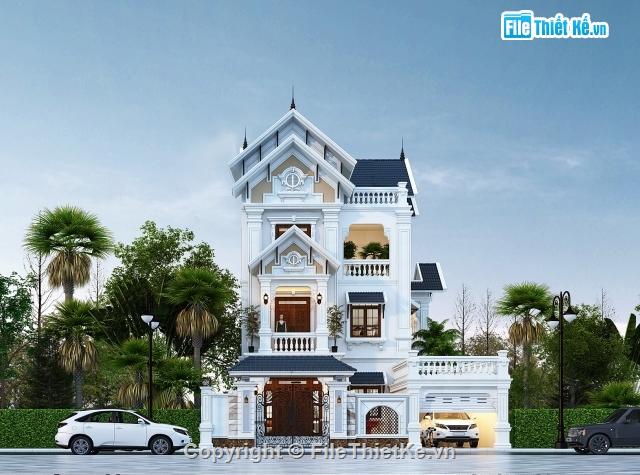 Biệt thự 3 tầng,Biệt thự 3 tầng hiện đại,Biệt thự tân cổ điển,Biệt thự cổ đại,Biệt thự,Sketchup